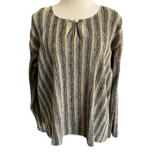 The Territory Ahead Women’s XL Textured Stretchy Shirt Top Stripes Green Orange